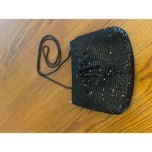 RARE FIND Vintage 1970s Black Purse Mesh Metal Strap Evening Bag